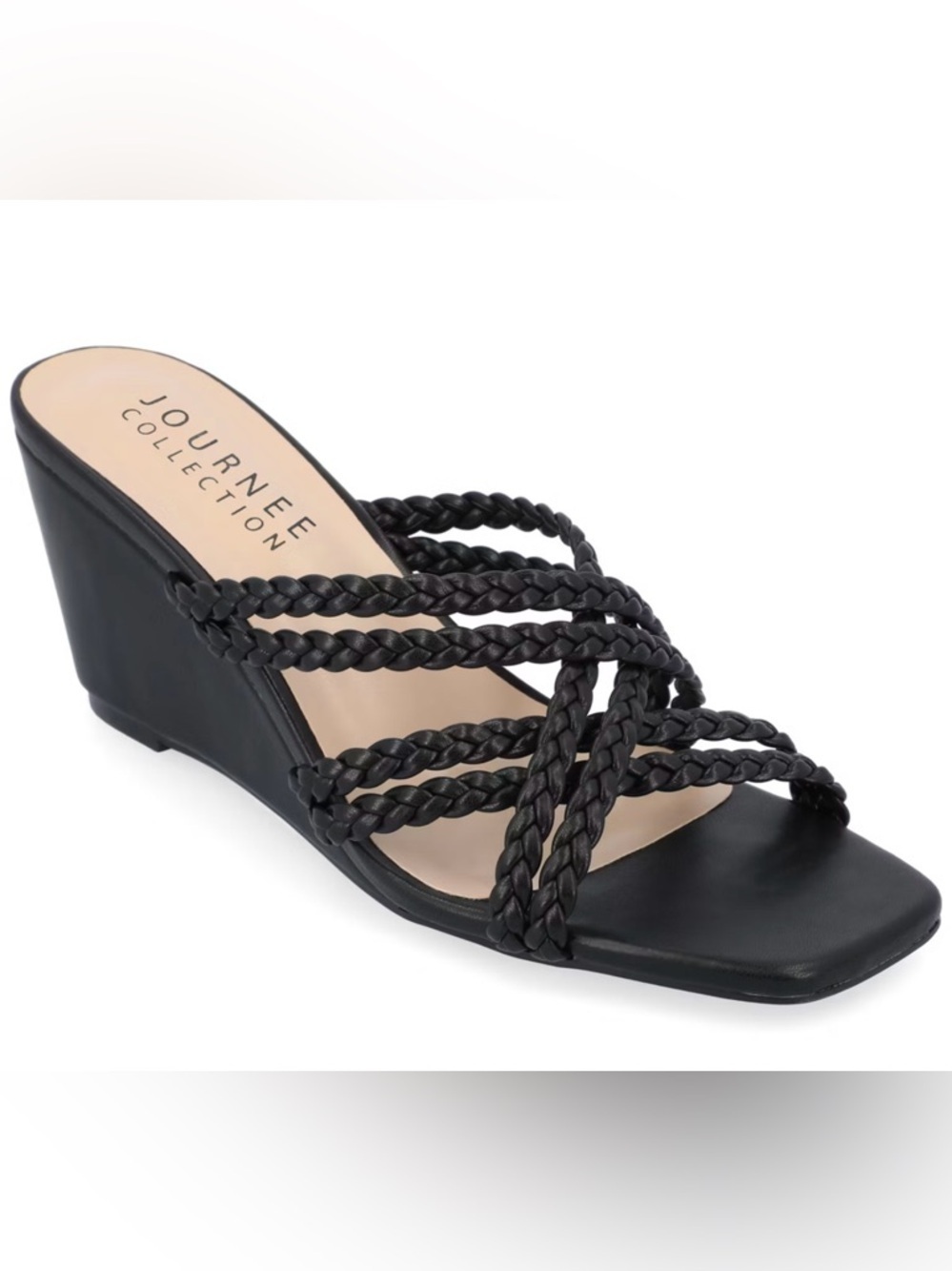 New Journee Collection Women's Baylen Braided Strap Slip On Wedge Sandals 9.5